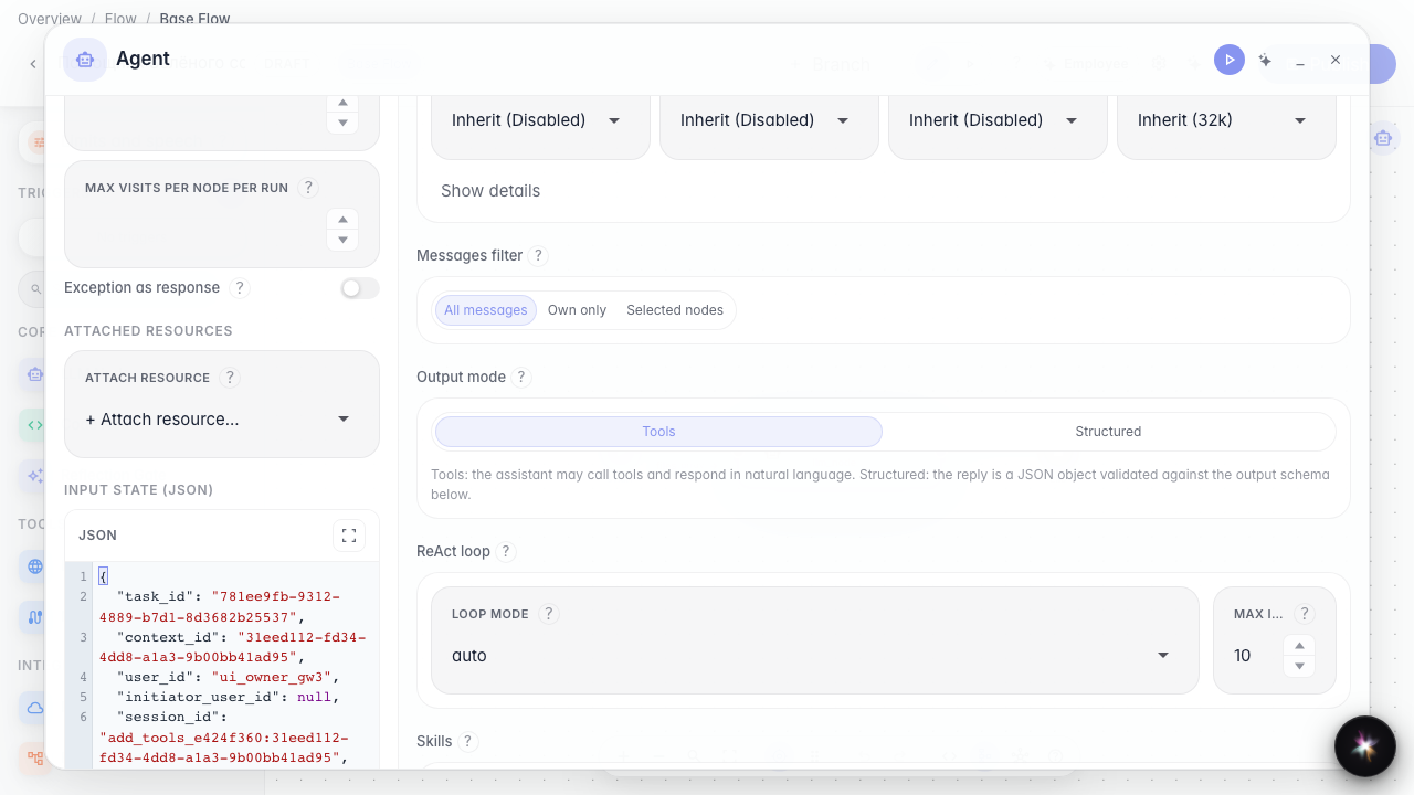 Switch the node to tools mode
