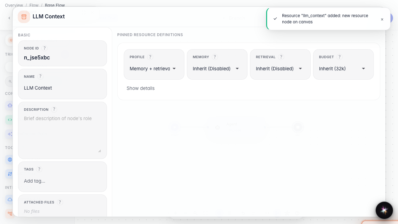 Drop a context resource on the canvas