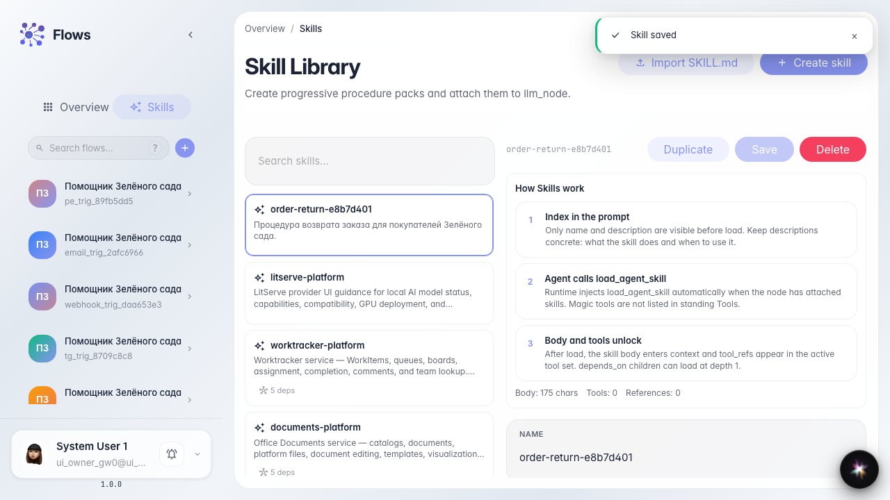 Confirm the Skill is in the library list