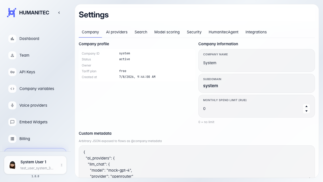 Platform settings page opened
