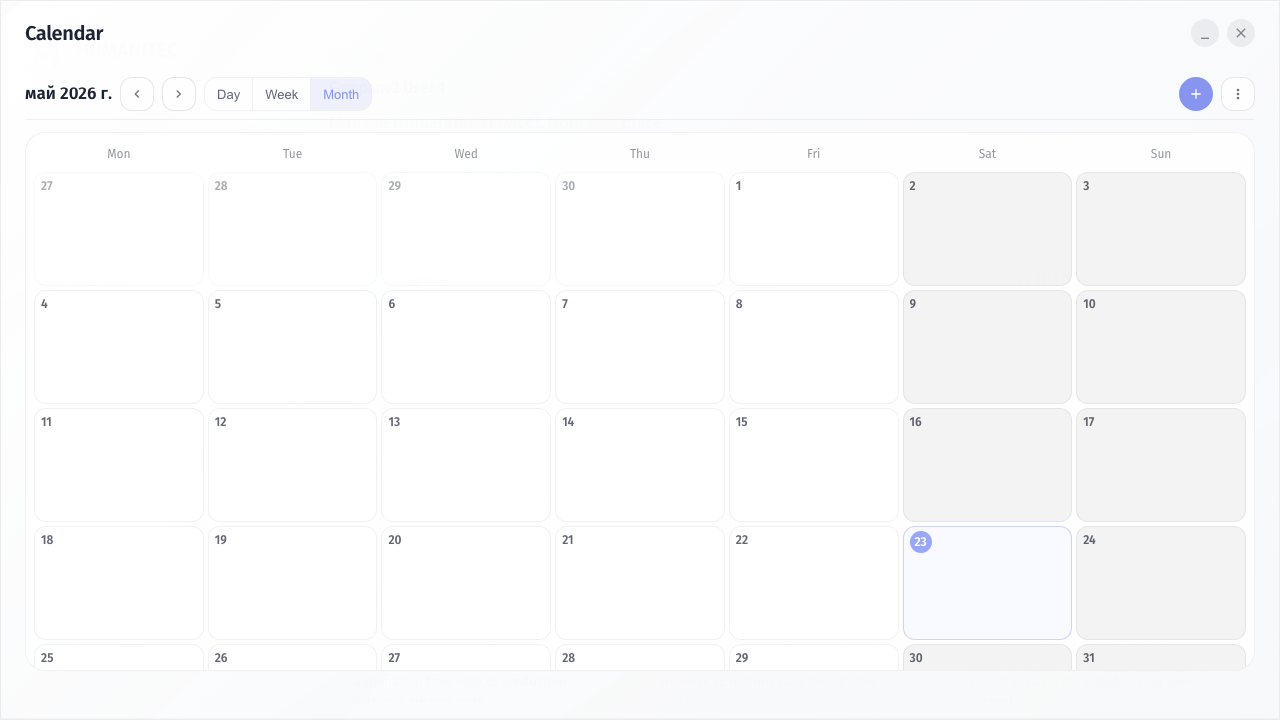 Calendar opens the fullscreen calendar. The modal stays inside the viewport and is ready to use.