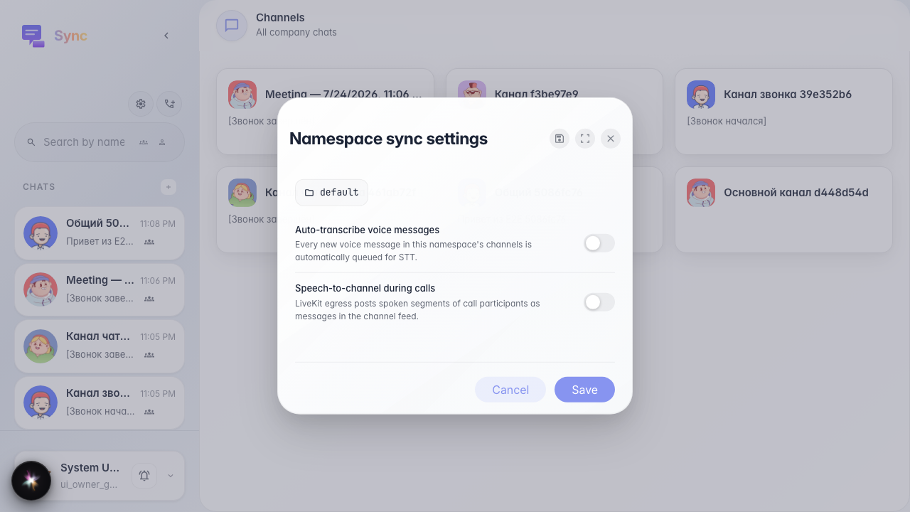 Company Sync defaults opened